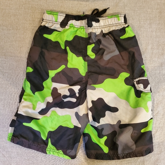 Kanu Surf Boys Swim Trunks Board Shorts  L 14 16 Green Black Gray Camo - Picture 2 of 8